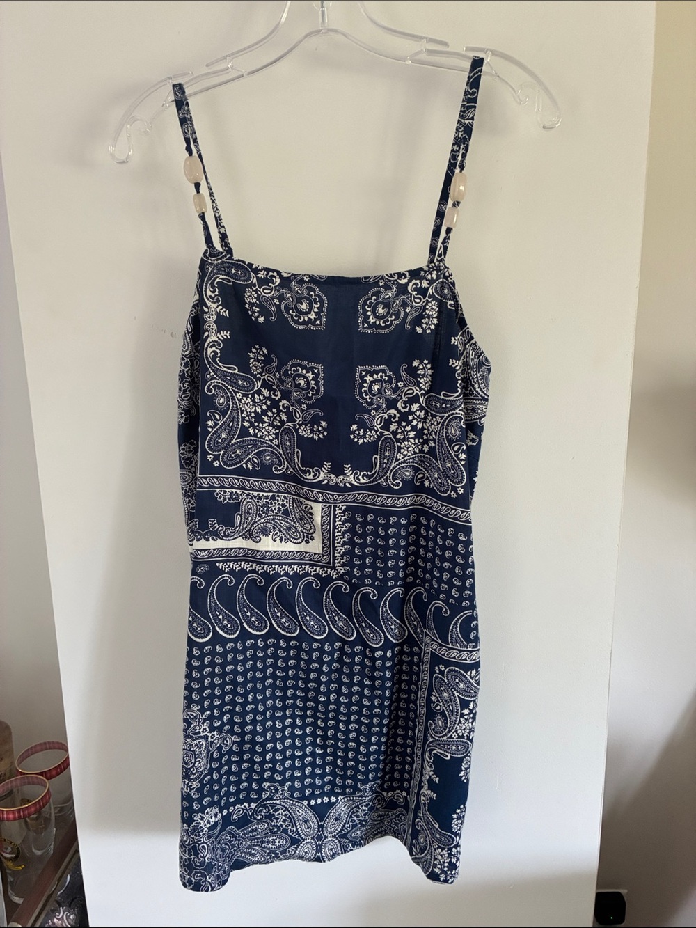 TRUE DESTINATIONS bandana Navy Paisley Print Spaghetti Strap cami top tunic